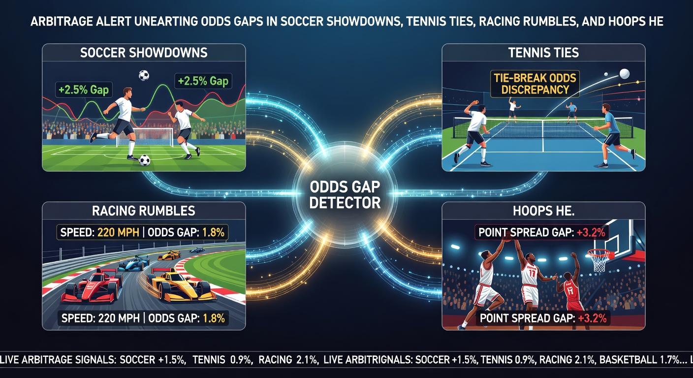 Screenshot of a betting comparison tool showing tennis match odds across five bookmakers, with highlighted arbitrage opportunity on a tiebreak outcome