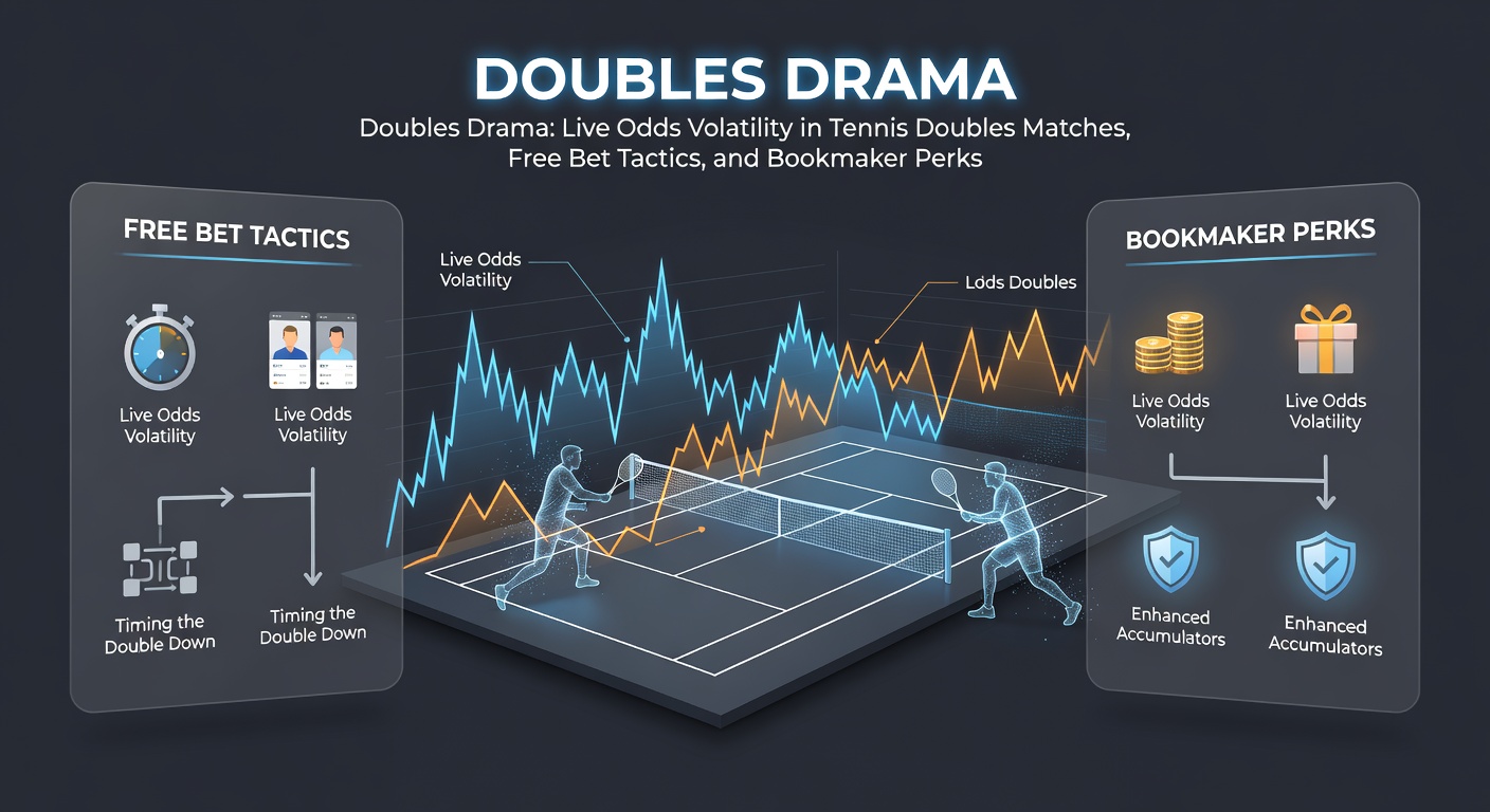 Close-up of tennis players celebrating a doubles point win, with bookmaker app interface showing free bet options and shifting odds