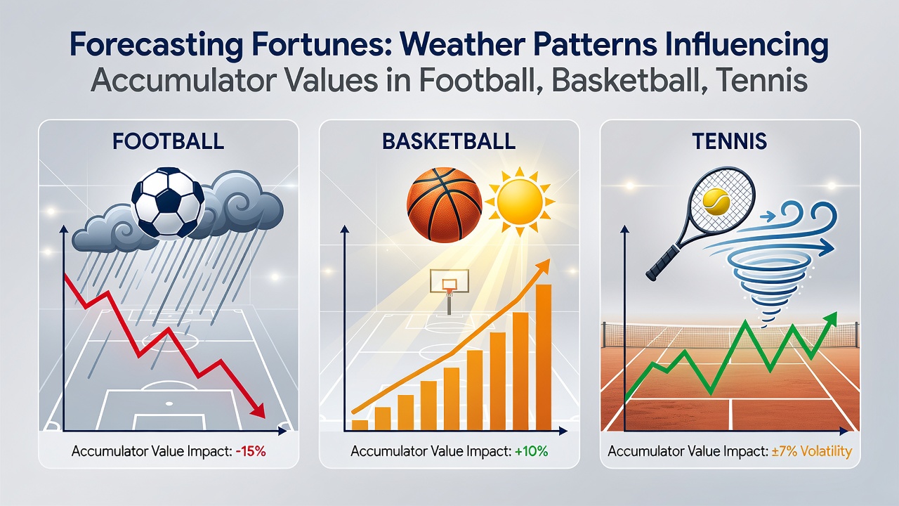 Accumulators and weather charts side by side illustrating strategic bonus applications in live betting markets