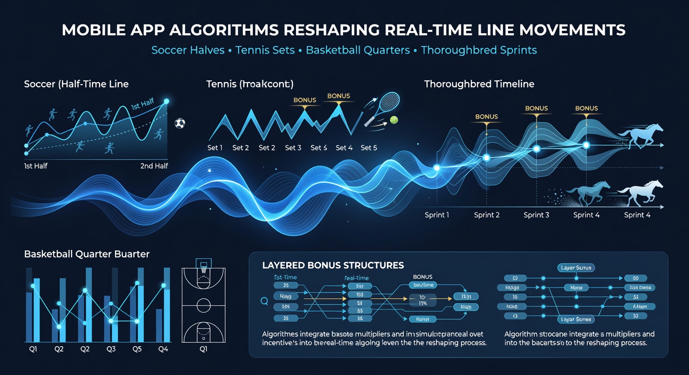 Mobile betting app interface displaying real-time algorithm-driven odds adjustments for soccer, tennis, basketball, and horse racing events