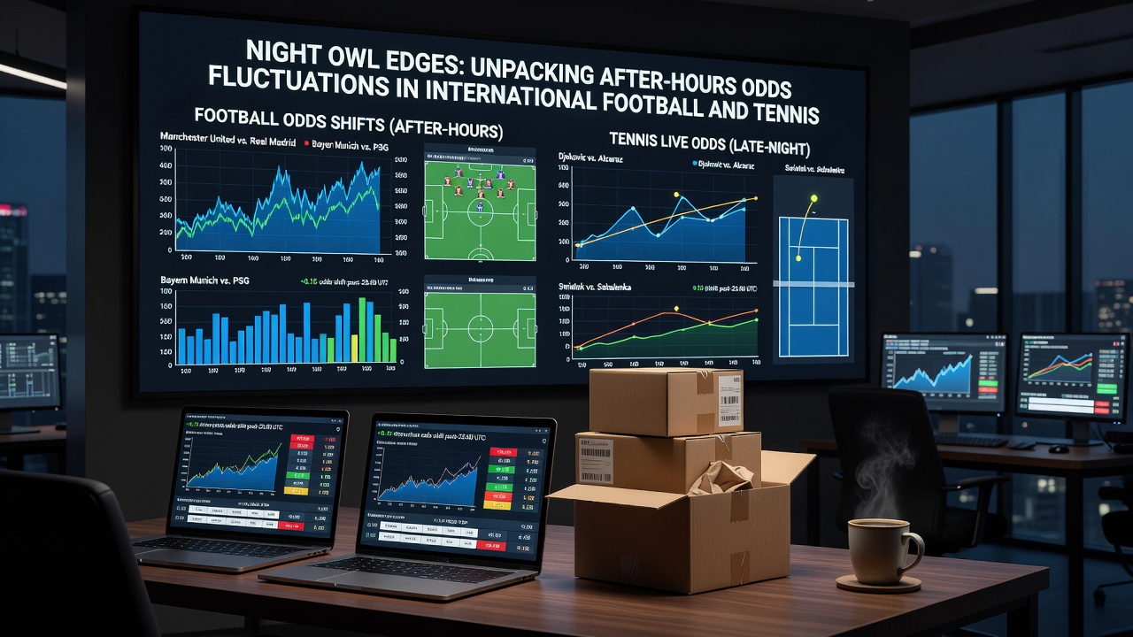 Tennis player preparing for night session with odds boards updating in background