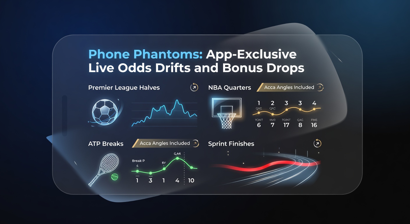 Mobile betting app displaying live odds drifting during a Premier League match halftime, with bonus notifications popping up exclusively on the screen