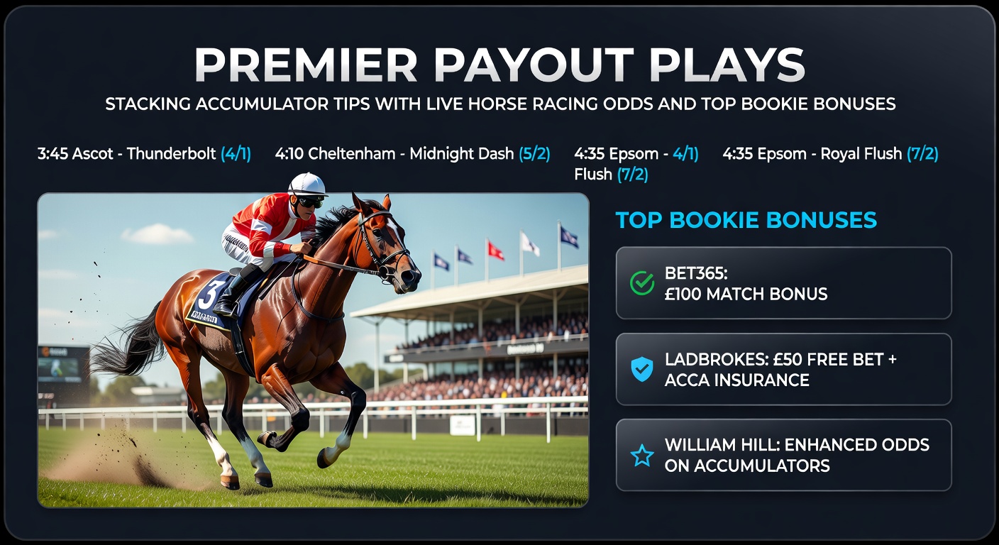 Dynamic live odds screen showing horse racing accumulator buildup and bonus integrations