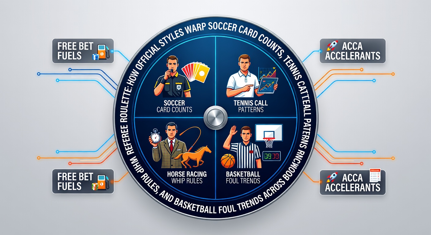 Soccer referee brandishing a yellow card during a heated Premier League match, overlaid with fluctuating bookmaker odds panels showing card count discrepancies