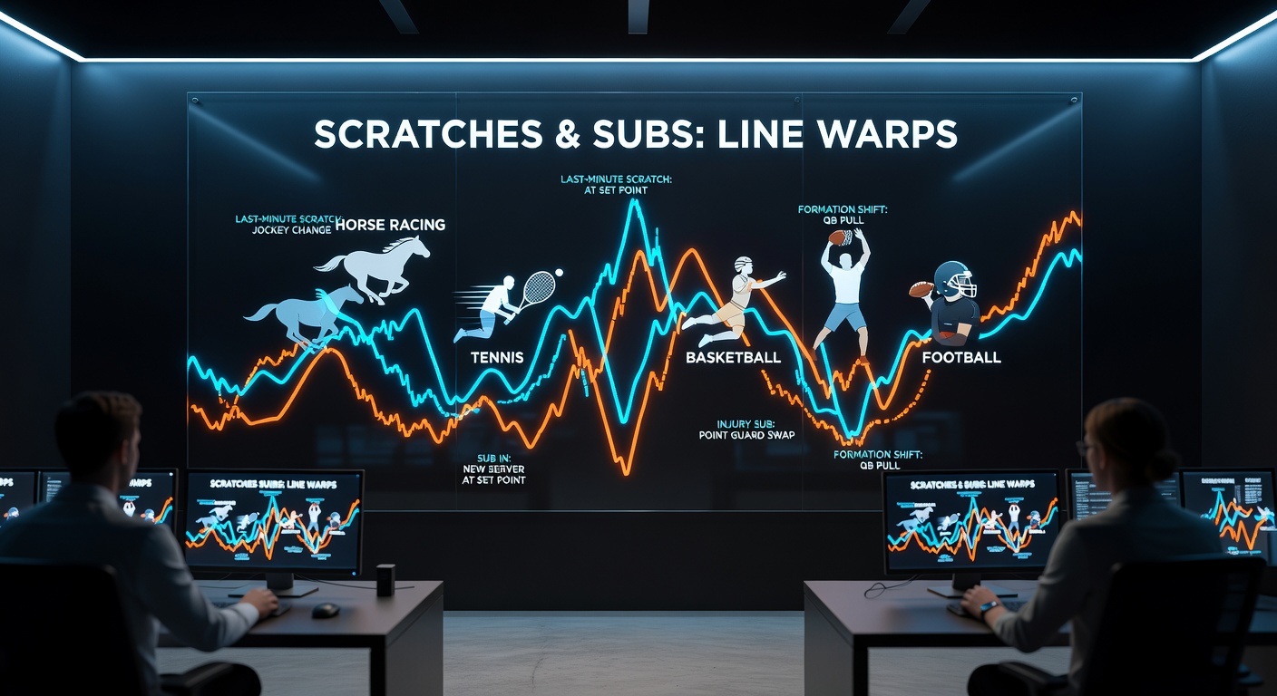 Tennis player subbing in during a doubles match, with split-screen bookmaker odds shifting in real-time