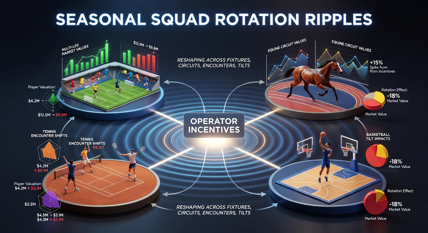 Visual representation of seasonal squad rotations affecting betting markets in soccer, horse racing, tennis, and basketball during May 2026