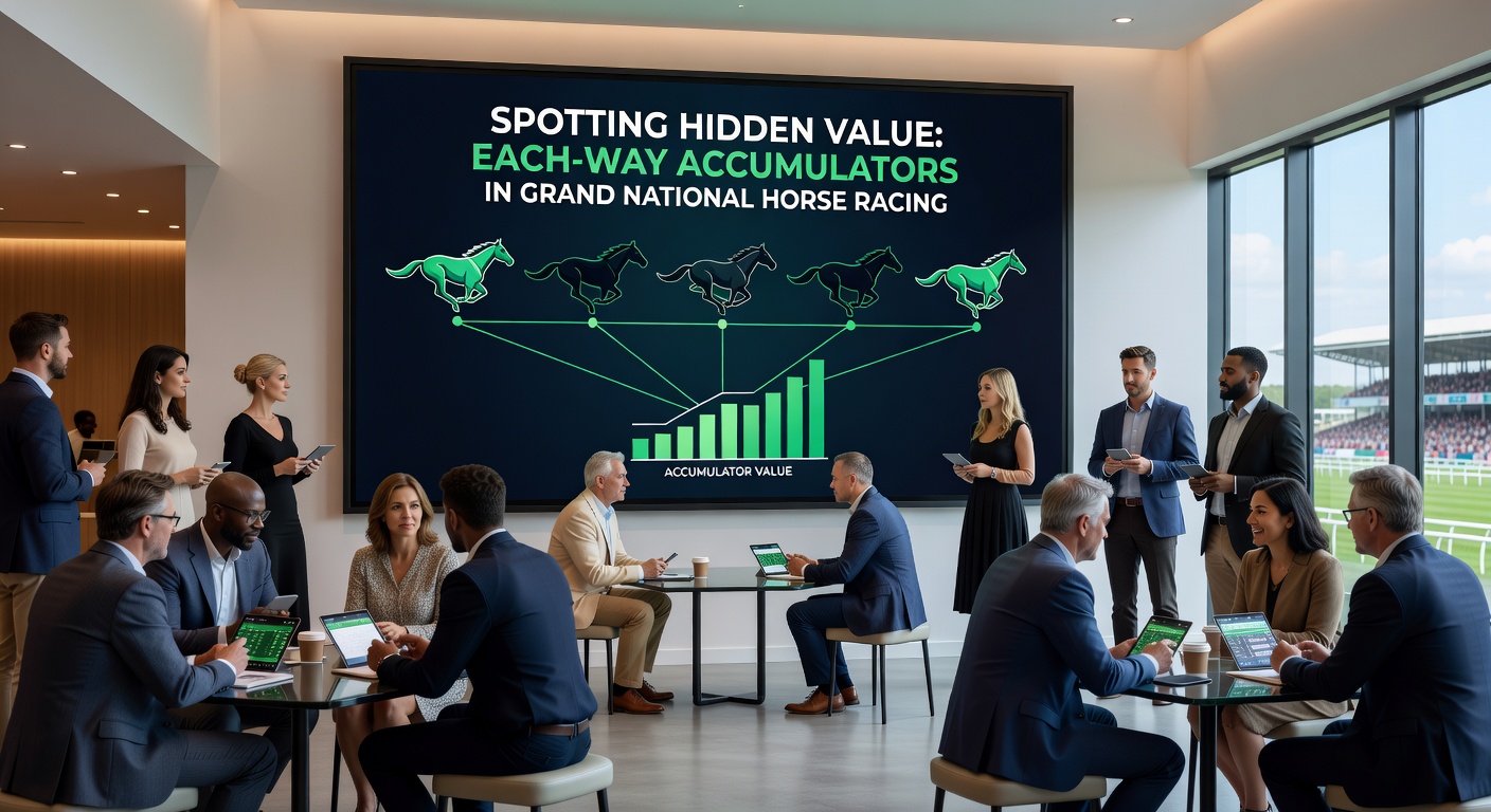 Close-up of a horse and jockey mid-jump over a Grand National fence, spray kicking up from soft ground amid cheering crowds