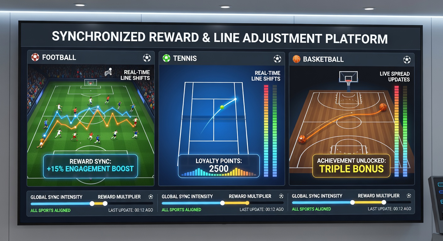 Dashboard view showing real-time synchronization of betting rewards and line changes across football, tennis, basketball and horse racing events