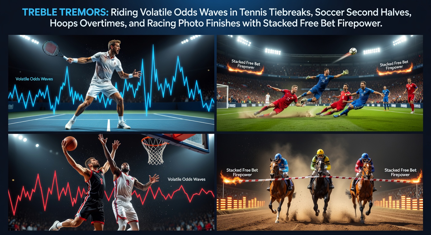 Tennis player serving intensely during a tiebreak, with odds fluctuating on a betting screen in the background