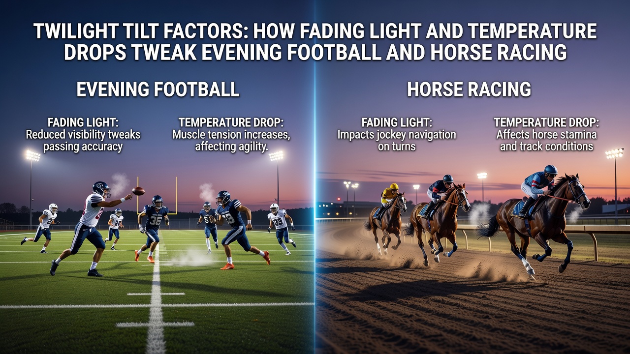Horse racing track at dusk with thermometer and betting slip graphics illustrating accumulator layering