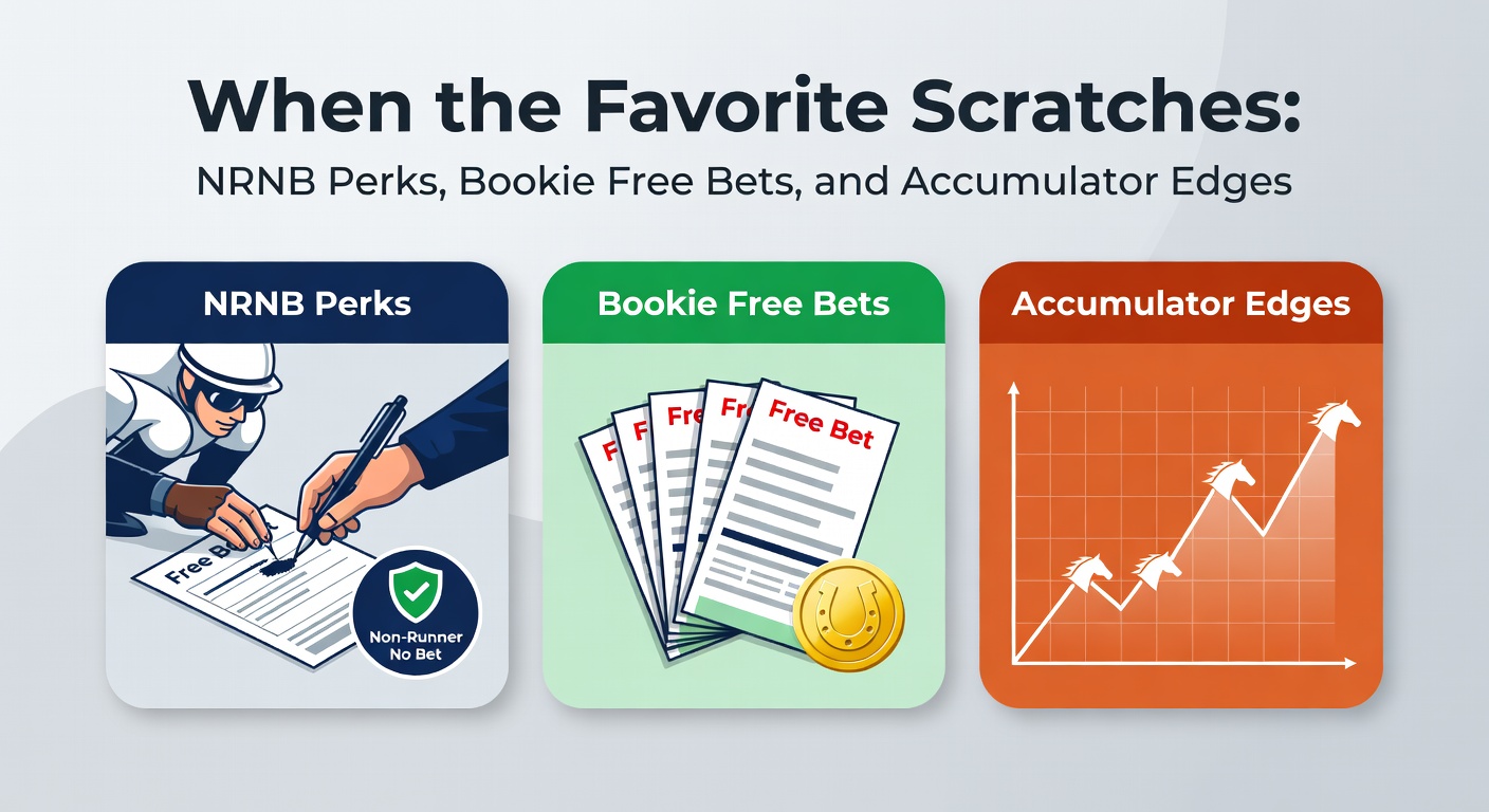 A tense moment at the racetrack as trainers check horses before a race, highlighting the unpredictability of scratches